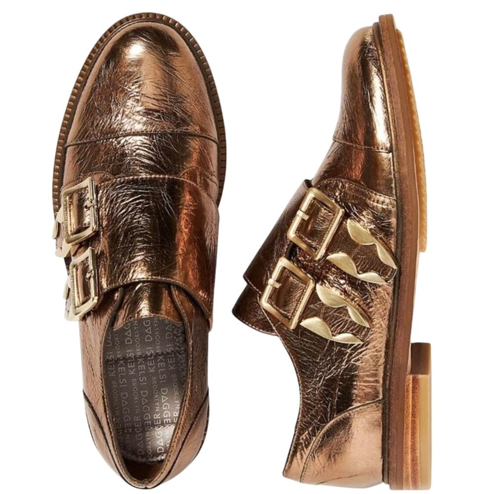 Kelsi Dagger Brooklyn Loafer Gold Crackle Leather 7